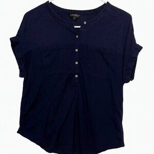 Lucky Brand Navy Blue Button Henley Short Sleeve Blouse Women’s Size M